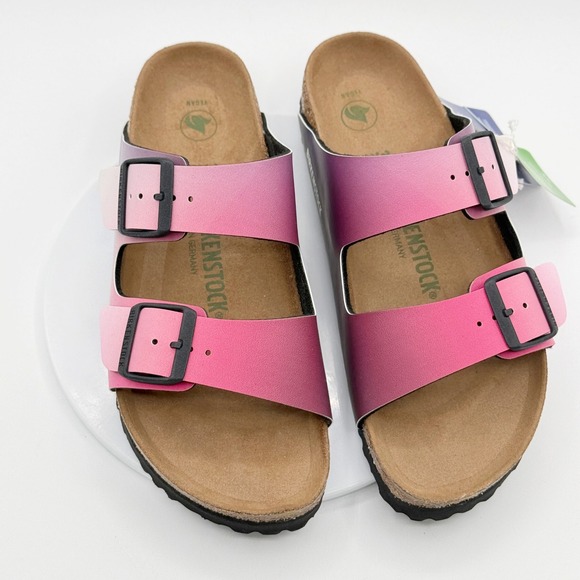 Birkenstock Arizona Vegan Sandals NARROW 39 / 8 Womens Ombre Pink Purple - Picture 2 of 12
